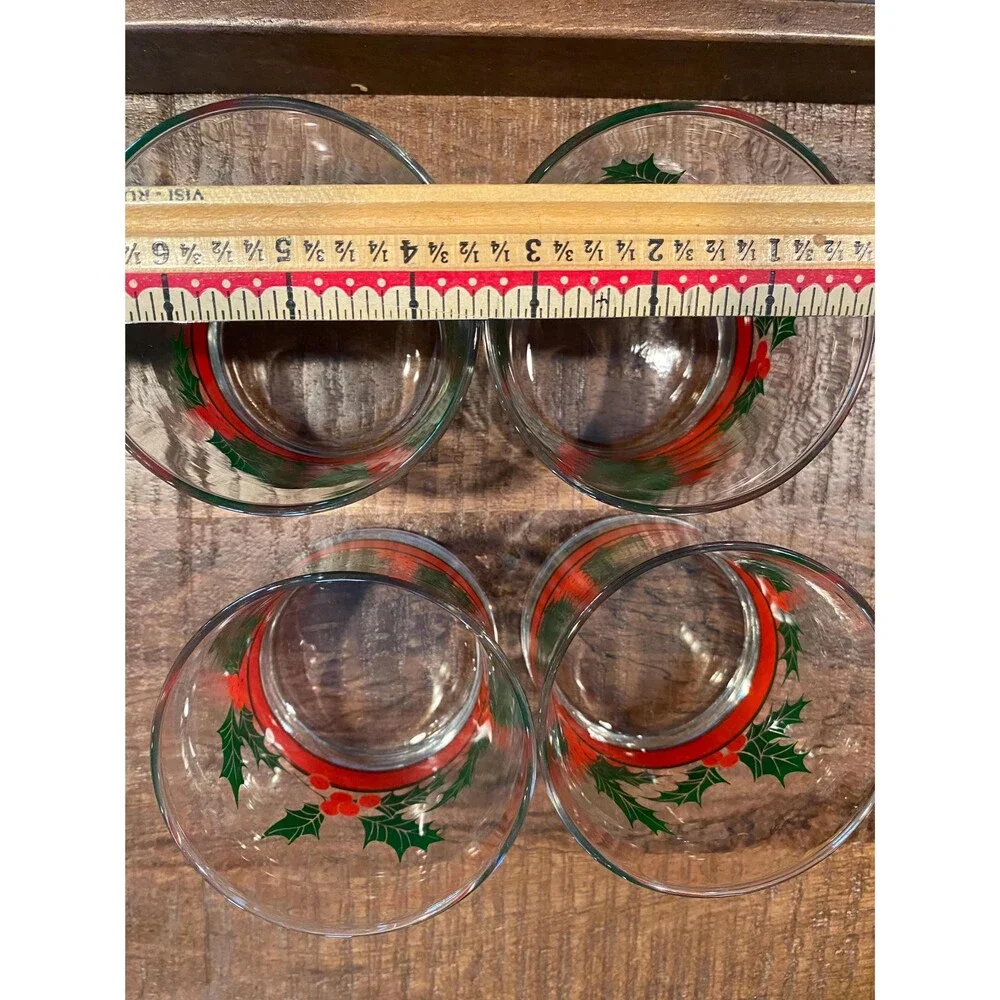 Set of 4 Libbey Holly and Berries Christmas Rocks Mai Tai Glasses